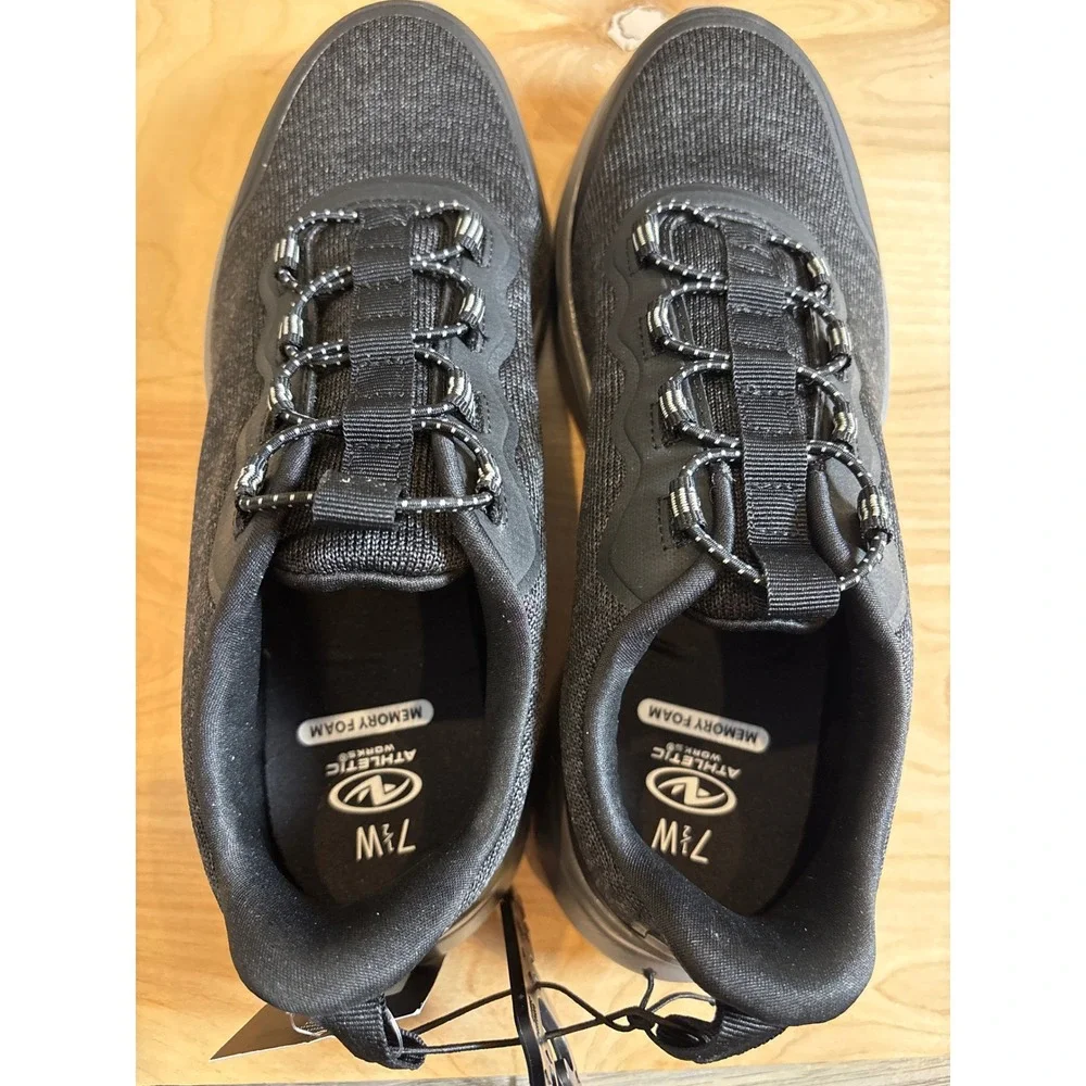 Athletic Works Sneaker Mens 7.5W Black Memory Foam Sporty Comfort Walking Shoe